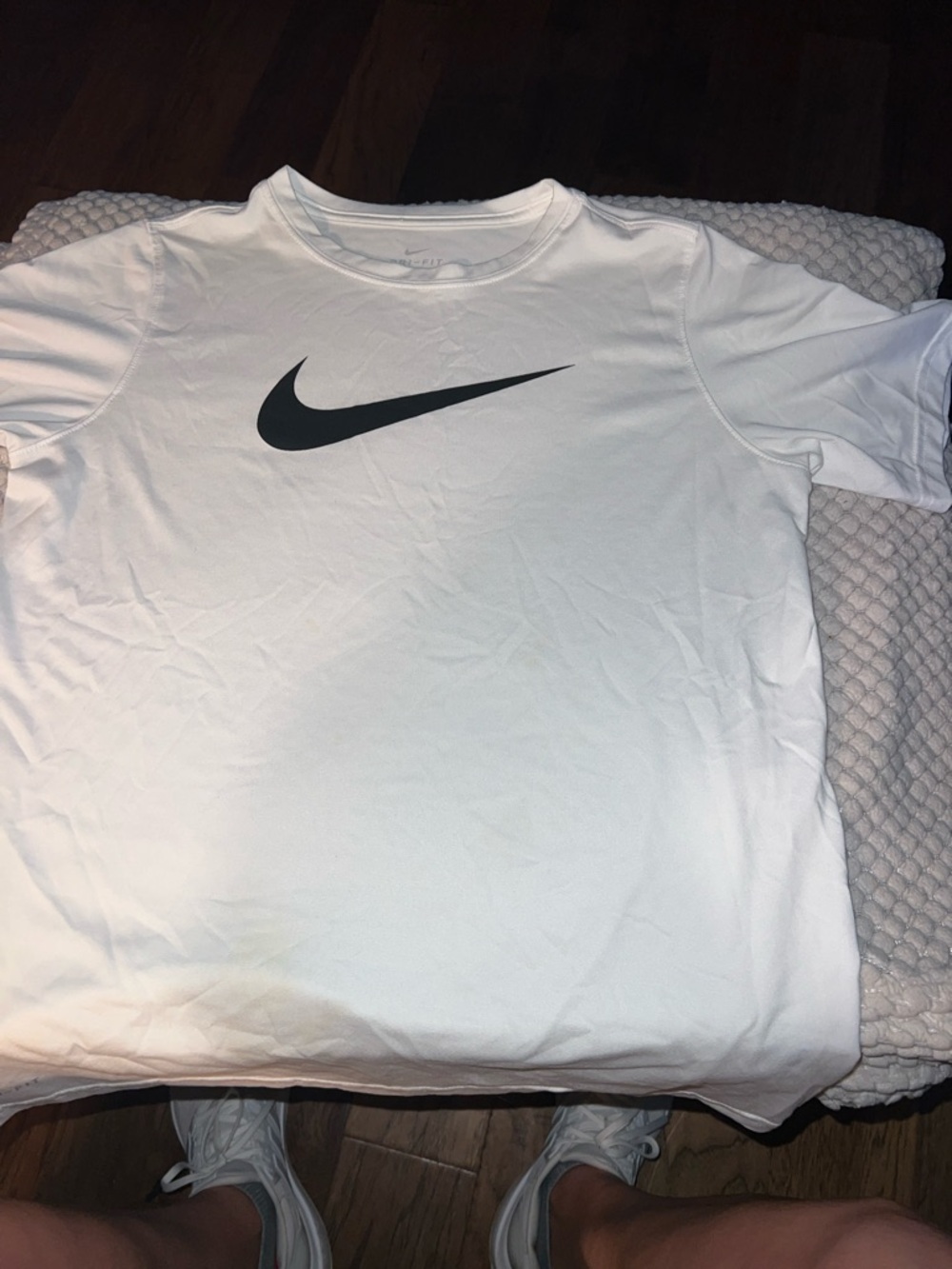 Nike Short-Sleeve White Crew Tee with Black Swoosh